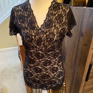 Dialogue black lace over nude lining size small